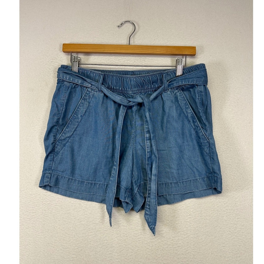 Coastal Summer LOFT Women XS Blue Tencel Tie Waist Chambray Paperbag Shorts